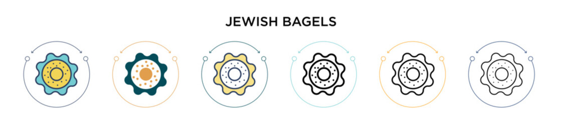 Jewish bagels icon in filled, thin line, outline and stroke style. Vector illustration of two colored and black jewish bagels vector icons designs can be used for mobile, ui, web
