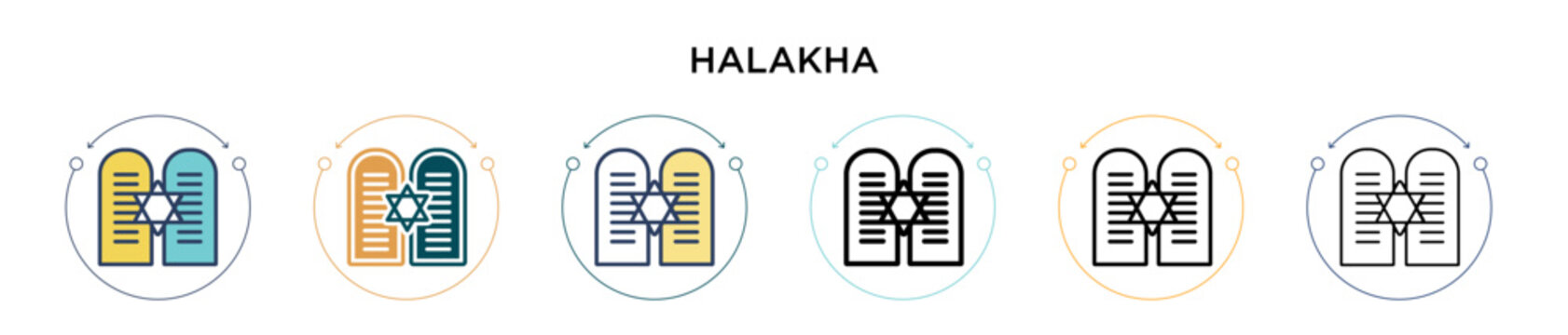 Halakha icon in filled, thin line, outline and stroke style. Vector illustration of two colored and black halakha vector icons designs can be used for mobile, ui, web
