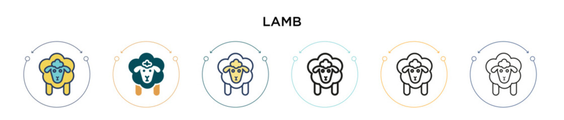 Lamb icon in filled, thin line, outline and stroke style. Vector illustration of two colored and black lamb vector icons designs can be used for mobile, ui, web