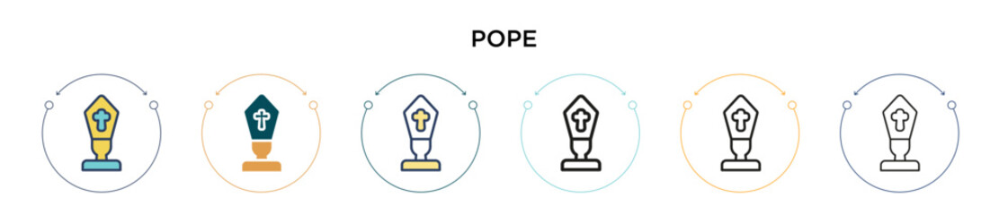 Pope icon in filled, thin line, outline and stroke style. Vector illustration of two colored and black pope vector icons designs can be used for mobile, ui, web - obrazy, fototapety, plakaty