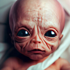 Alien Child on White Blanket