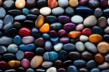 Fototapeta na wymiar Spectrum of colorful rocks or pebbles: Wide focus, Generative Ai