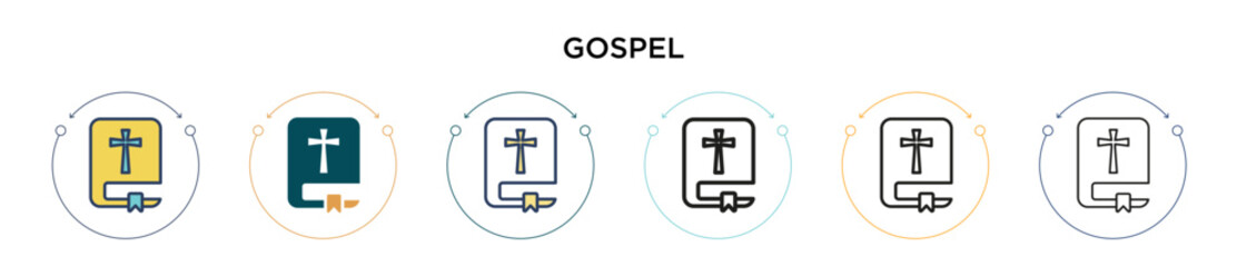 Gospel icon in filled, thin line, outline and stroke style. Vector illustration of two colored and black gospel vector icons designs can be used for mobile, ui, web
