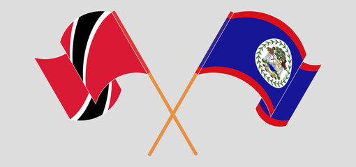 Crossed flags of Trinidad and Tobago and Belize. Official colors. Correct proportion