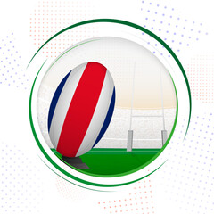 Fototapeta premium Flag of Costa Rica on rugby ball. Round rugby icon with flag of Costa Rica.