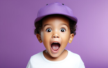 Baby is Surprised and excited, opening eyes and mouth, Bright solid light color background. created by generative AI technology.