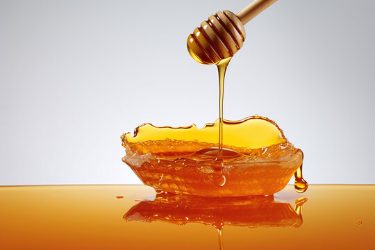 Honey ingredient dripping, concept, clean amber with light background