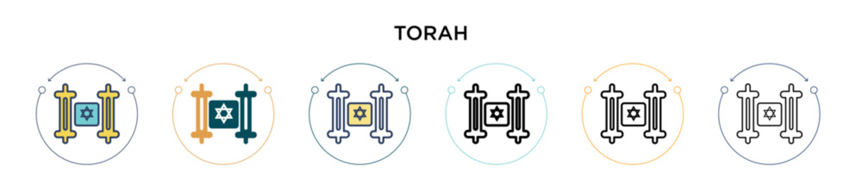 Torah icon in filled, thin line, outline and stroke style. Vector illustration of two colored and black torah vector icons designs can be used for mobile, ui, web