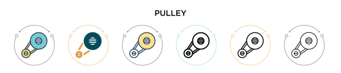 Pulley icon in filled, thin line, outline and stroke style. Vector illustration of two colored and black pulley vector icons designs can be used for mobile, ui, web - obrazy, fototapety, plakaty