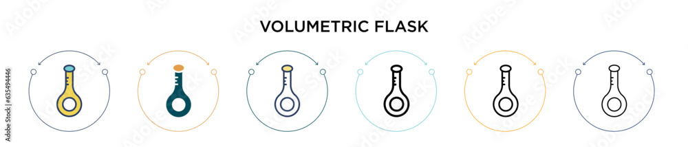 Poster volumetric flask icon in filled, thin line, outline and stroke style. vector illustration of two col