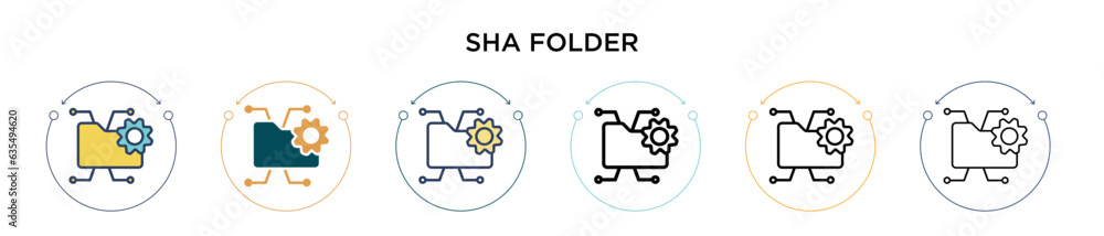 Poster shared folder icon in filled, thin line, outline and stroke style. vector illustration of two colore