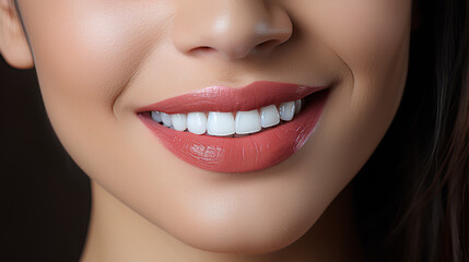 Beautiful young woman with healthy teeth, closeup. Dental care