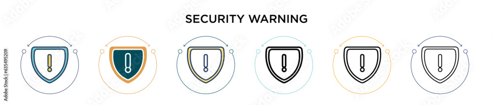 Poster security warning icon in filled, thin line, outline and stroke style. vector illustration of two col