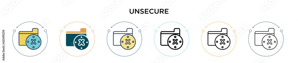 Poster unsecure icon in filled, thin line, outline and stroke style. vector illustration of two colored and