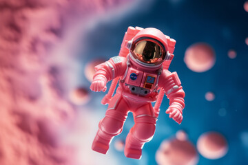 Pink dolls, Pink puppet style, astronaut in a pink spacesuit and in outer space, Barbie land, barbie universe © Andrii IURLOV