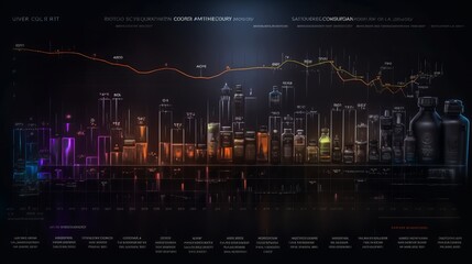 Naklejka premium Urban Nightscape: Captivating Skyline Views of Bustling City Lights and Architectural Wonders, generative AI