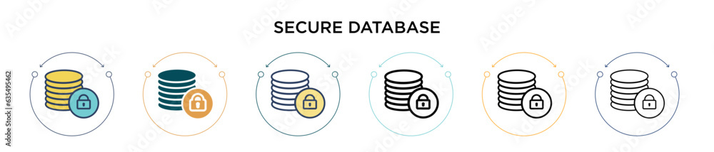 Poster secure database icon in filled, thin line, outline and stroke style. vector illustration of two colo