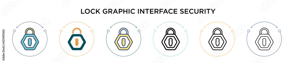 Poster lock graphic interface security symbol icon in filled, thin line, outline and stroke style. vector i