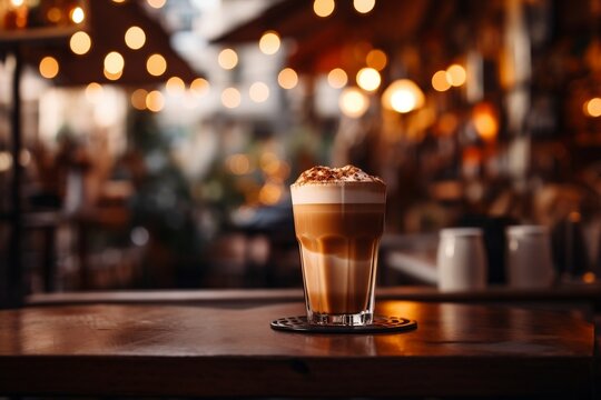 An image of a coffee shop with a blurred background, Generative Ai
