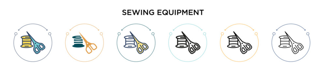Fototapeta premium Sewing equipment icon in filled, thin line, outline and stroke style. Vector illustration of two colored and black sewing equipment vector icons designs can be used for mobile, ui, web