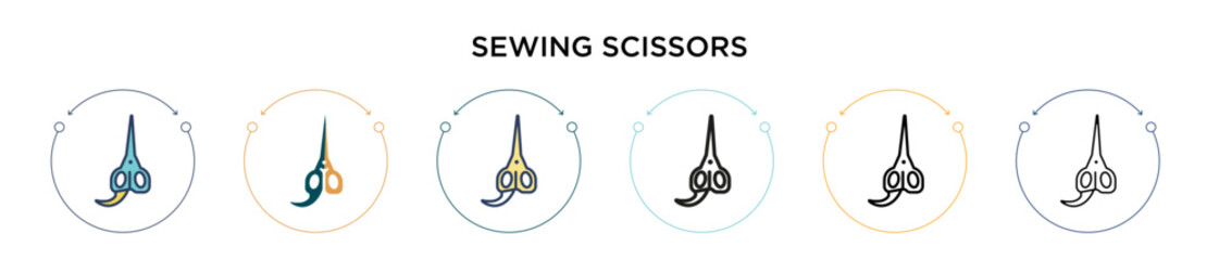 Sewing scissors icon in filled, thin line, outline and stroke style. Vector illustration of two colored and black sewing scissors vector icons designs can be used for mobile, ui, web