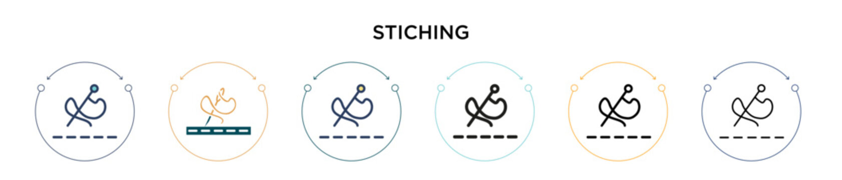 Stiching icon in filled, thin line, outline and stroke style. Vector illustration of two colored and black stiching vector icons designs can be used for mobile, ui, web