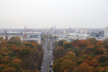 Panorama of Berlin center and Big Tiergarten park, the view from the column of Victory