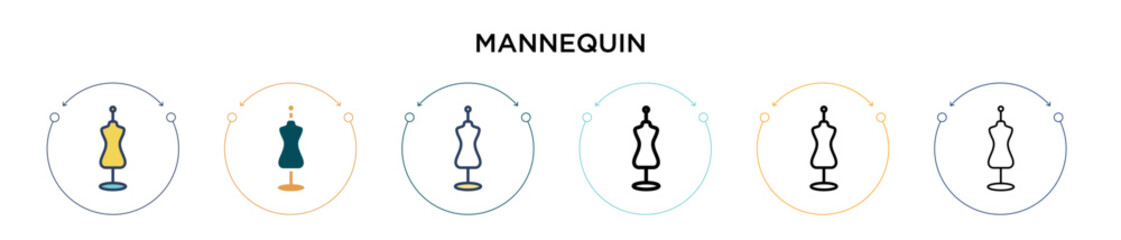 Mannequin icon in filled, thin line, outline and stroke style. Vector illustration of two colored and black mannequin vector icons designs can be used for mobile, ui, web - obrazy, fototapety, plakaty