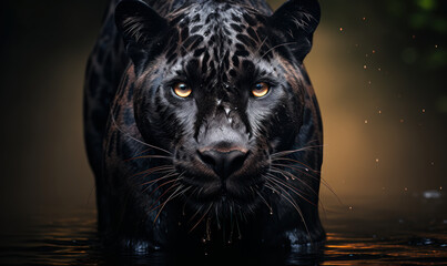 Powerful Presence: Panther's Front View on Dark Background