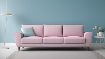 Fototapeta premium 제목: Pastel living room.20 Interior design of house with comfort sofa and couch. mockup-Generative aI