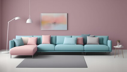 제목: Pastel living room.19 Interior design of house with comfort sofa and couch. mockup-Generative aI