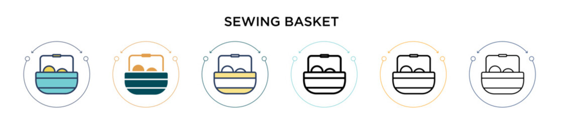 Sewing basket icon in filled, thin line, outline and stroke style. Vector illustration of two colored and black sewing basket vector icons designs can be used for mobile, ui, web