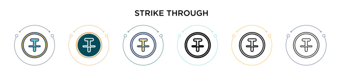 Strike through icon in filled, thin line, outline and stroke style. Vector illustration of two colored and black strike through vector icons designs can be used for mobile, ui, web