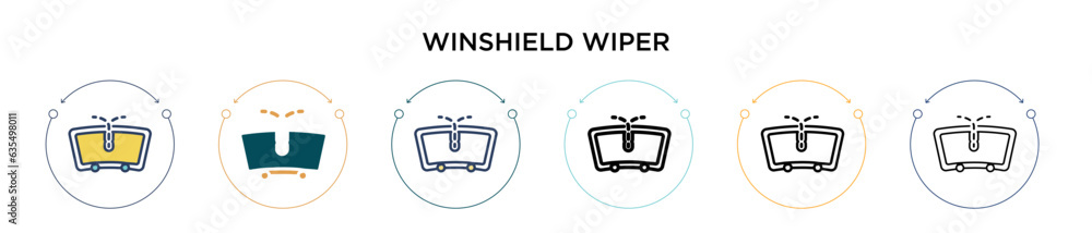 Poster winshield wiper icon in filled, thin line, outline and stroke style. vector illustration of two colo