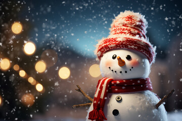 Fototapeta premium Snowman in a snowy landscape