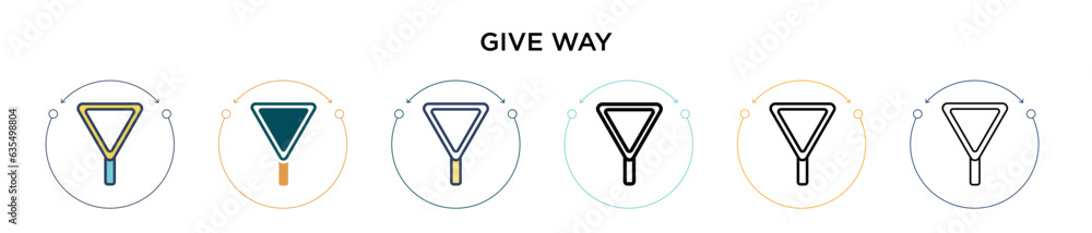 Poster give way icon in filled, thin line, outline and stroke style. vector illustration of two colored and