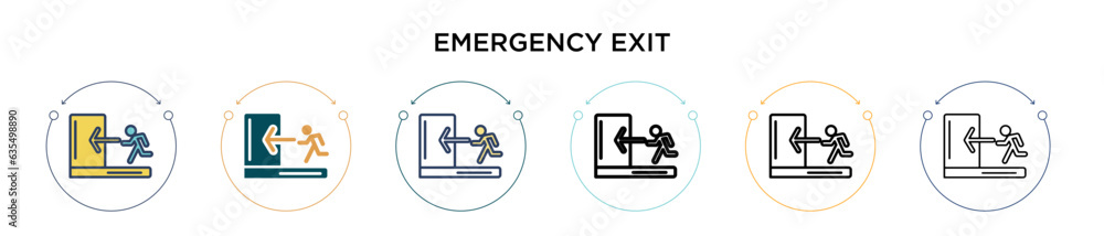 Poster emergency exit icon in filled, thin line, outline and stroke style. vector illustration of two color