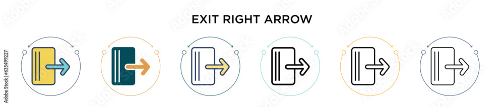 Poster exit right arrow icon in filled, thin line, outline and stroke style. vector illustration of two col