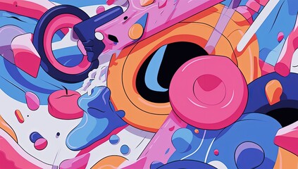 Colorful cartoonish grunge graffiti music wallpaper poster illustration made with Generative AI 