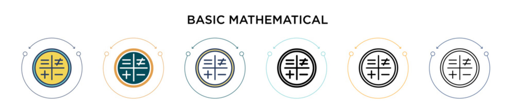 Basic mathematical symbols icon in filled, thin line, outline and stroke style. Vector illustration of two colored and black basic mathematical symbols vector icons designs can be used for mobile, ui,