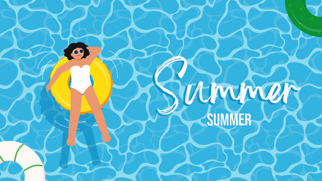 girl relax in the pool in summer