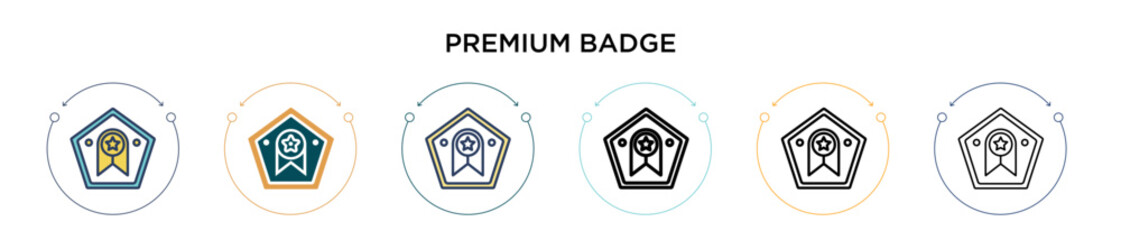 Premium badge icon in filled, thin line, outline and stroke style. Vector illustration of two colored and black premium badge vector icons designs can be used for mobile, ui, web