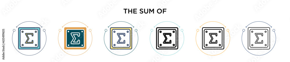 Poster the sum of icon in filled, thin line, outline and stroke style. vector illustration of two colored a