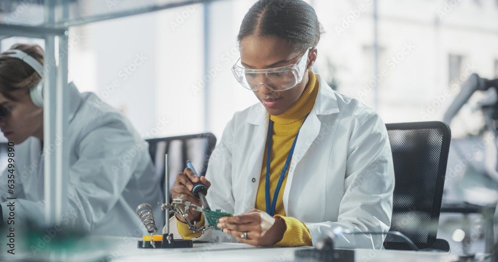 Aufkleber diverse team of multiethnic young scientists passing internship in a modern high tech laboratory. af