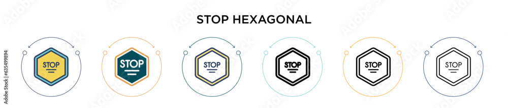 Poster stop hexagonal signal icon in filled, thin line, outline and stroke style. vector illustration of tw