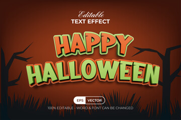 Happy Halloween Text Effect Curved Style. Editable Text Effect.