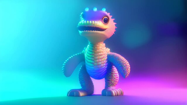A toy dinosaur illuminated against a dark