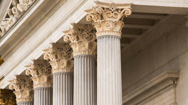 Architectural detail of marble Corinthian order columns, Vienna, Austria