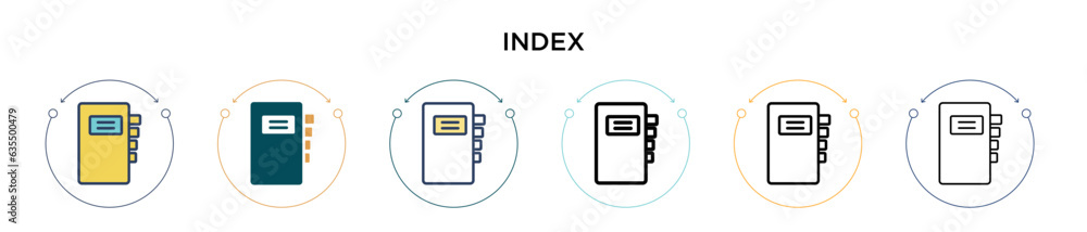Poster index icon in filled, thin line, outline and stroke style. vector illustration of two colored and bl