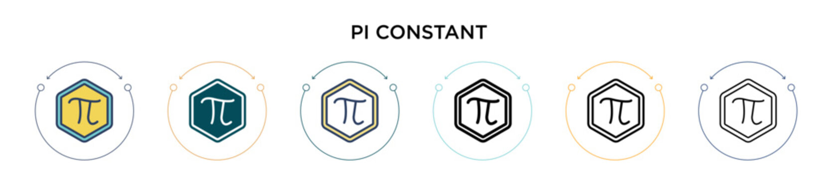 Pi constant symbol icon in filled, thin line, outline and stroke style. Vector illustration of two colored and black pi constant symbol vector icons designs can be used for mobile, ui, web